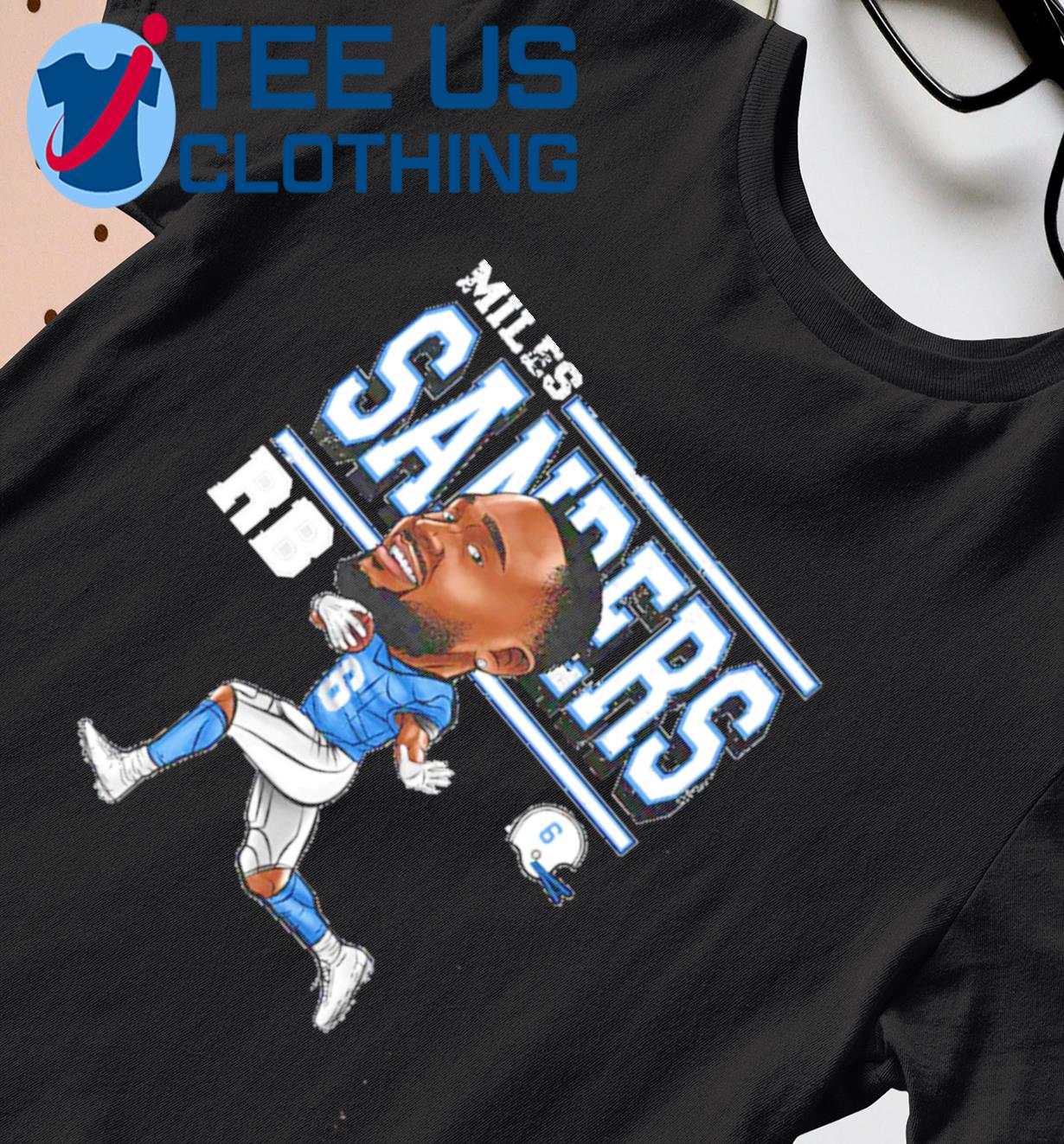 Official Miles Sanders Carolina Cartoon Player T-shirt Ladies Tee