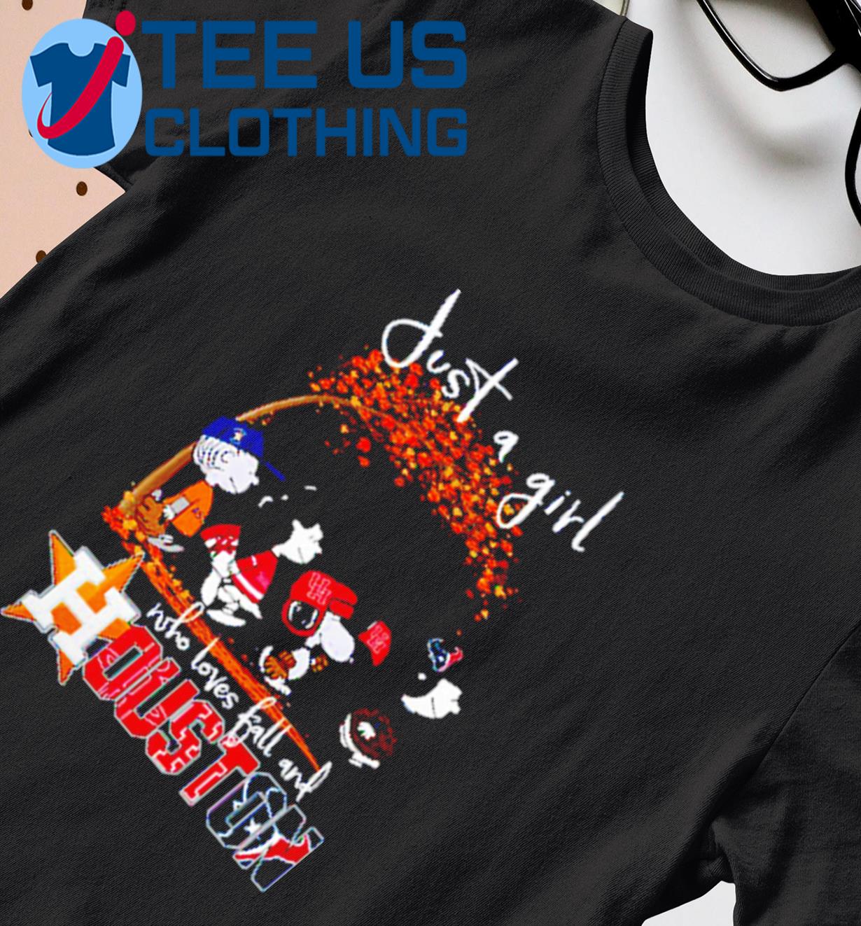 Just A Woman Who Loves Fall Houston Astros Peanuts Cartoon T-shirt